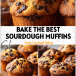 Golden Sourdough Chocolate Chip Panettone Muffins on a wooden board made from an active sourdough starter.